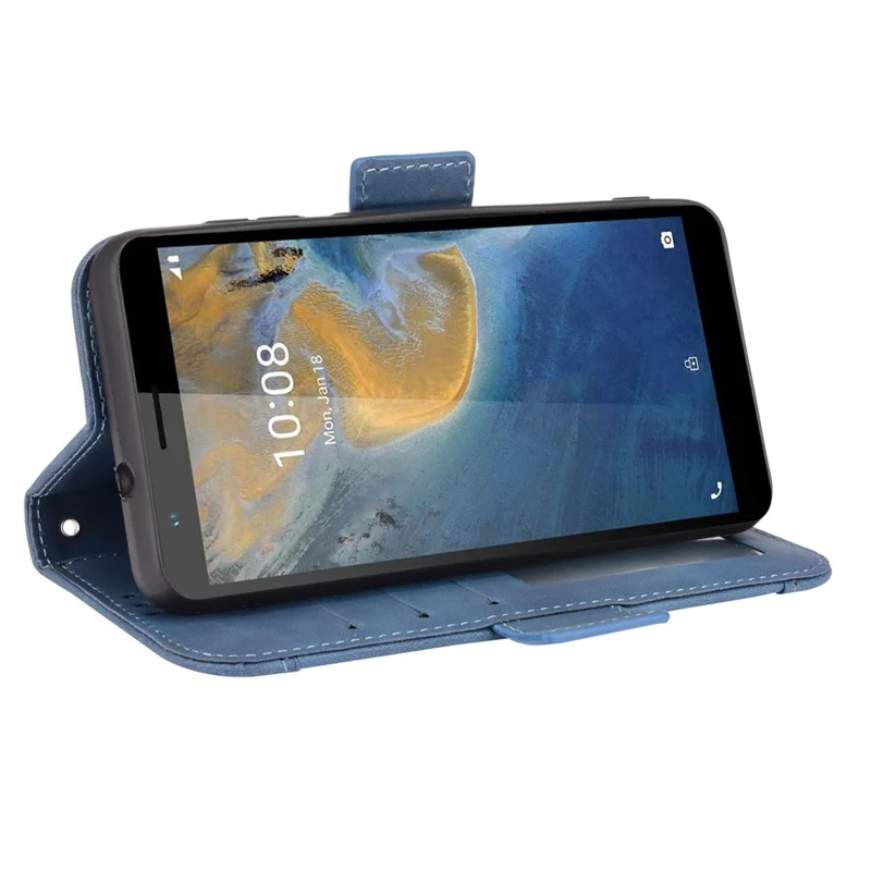 Diseño De Tragamonedas De Tarjeta Múltiple Caja De Cuero De PU Funda De Teléfono De La Cartera Soporte De La Cartera Shell Para ZTE Blade A31 - Azul
