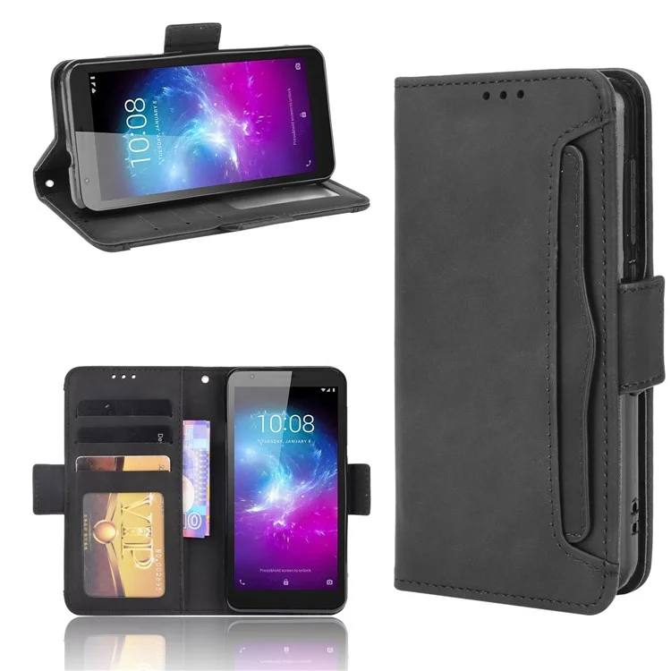 PU Leder Mobiltelefonschutz Hülle Wallet Stand Cover Shell Mit Mehreren Kartensteckplatzdesign Für ZTE Blade L8/Blade A3 (2019)/A31 Lite - Schwarz