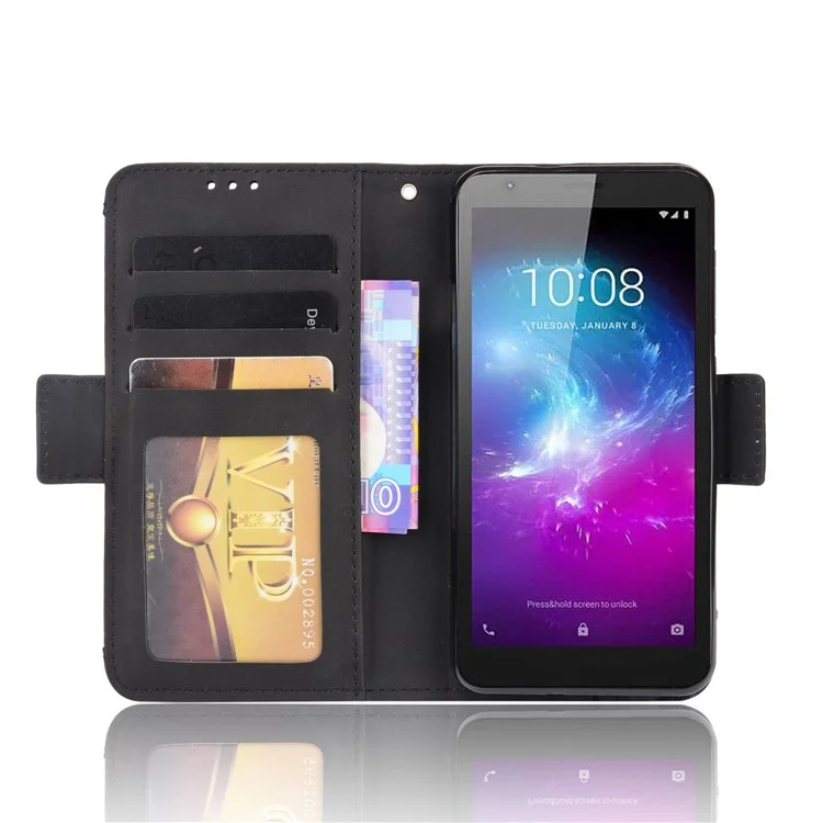 PU Leder Mobiltelefonschutz Hülle Wallet Stand Cover Shell Mit Mehreren Kartensteckplatzdesign Für ZTE Blade L8/Blade A3 (2019)/A31 Lite - Schwarz