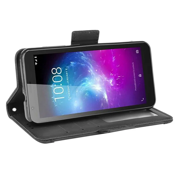 PU Leder Mobiltelefonschutz Hülle Wallet Stand Cover Shell Mit Mehreren Kartensteckplatzdesign Für ZTE Blade L8/Blade A3 (2019)/A31 Lite - Schwarz