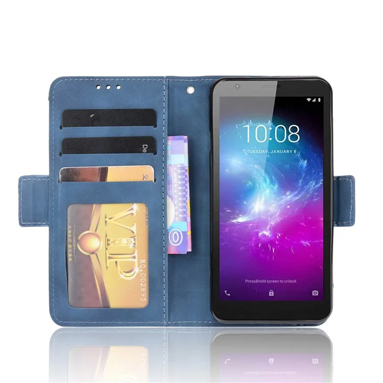 PU Leder Mobiltelefonschutz Hülle Wallet Stand Cover Shell Mit Mehreren Kartensteckplatzdesign Für ZTE Blade L8/Blade A3 (2019)/A31 Lite - Blau