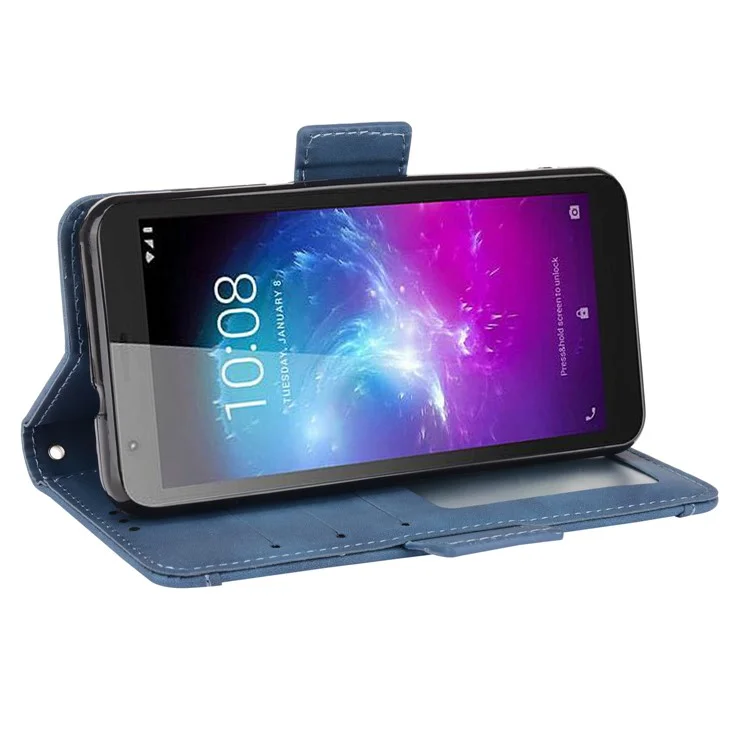 PU Leder Mobiltelefonschutz Hülle Wallet Stand Cover Shell Mit Mehreren Kartensteckplatzdesign Für ZTE Blade L8/Blade A3 (2019)/A31 Lite - Blau