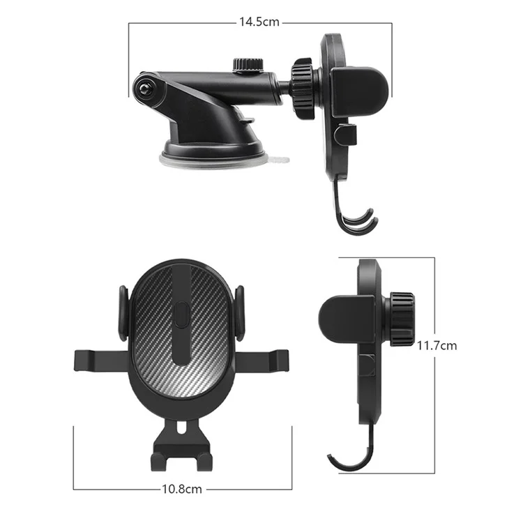 Car Windshield Dashboard Suction Cup Mount Telescopic Gravity Auto Clamp Phone Holder Stand - Black