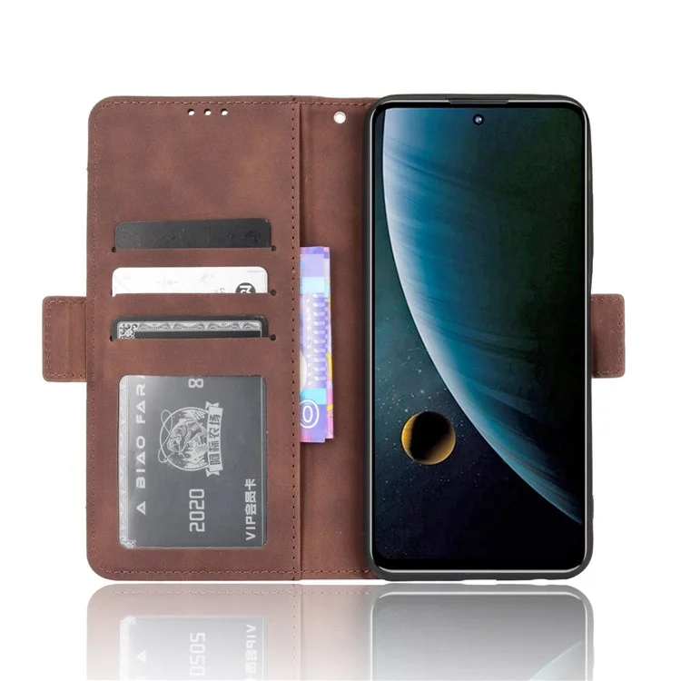 For ZTE Blade V30 Shockproof Magnetic Closure Flip Phone Case Multiple Card Slot Design PU Leather Wallet Phone Cover - Brown