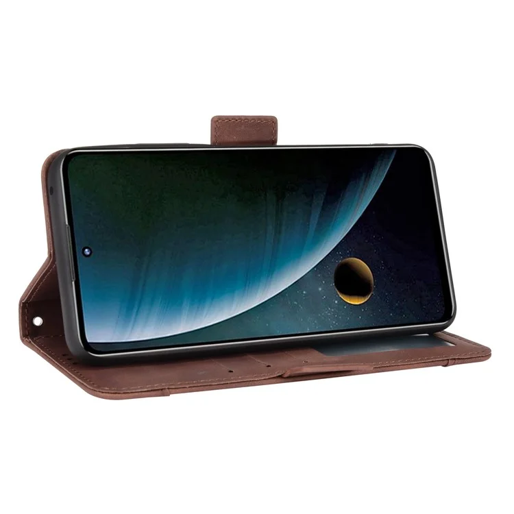 For ZTE Blade V30 Shockproof Magnetic Closure Flip Phone Case Multiple Card Slot Design PU Leather Wallet Phone Cover - Brown