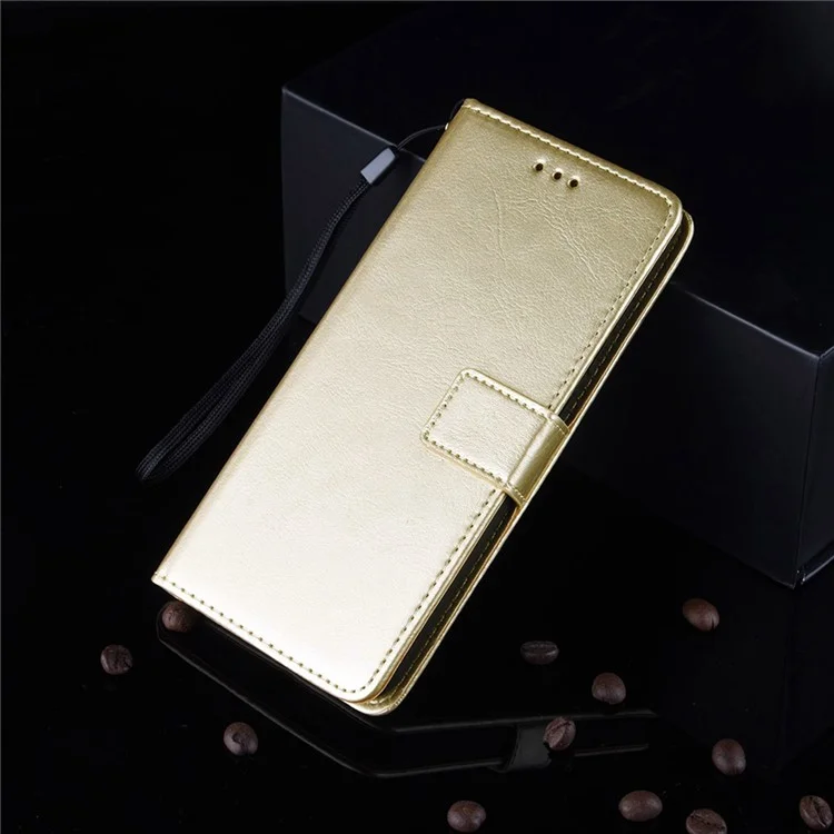 Stand Crazy Horse Texture PU Leather Flip Folio Wallet Magnetic Anti-Scratch Case with Wrist Strap for ZTE Blade V30 - Gold