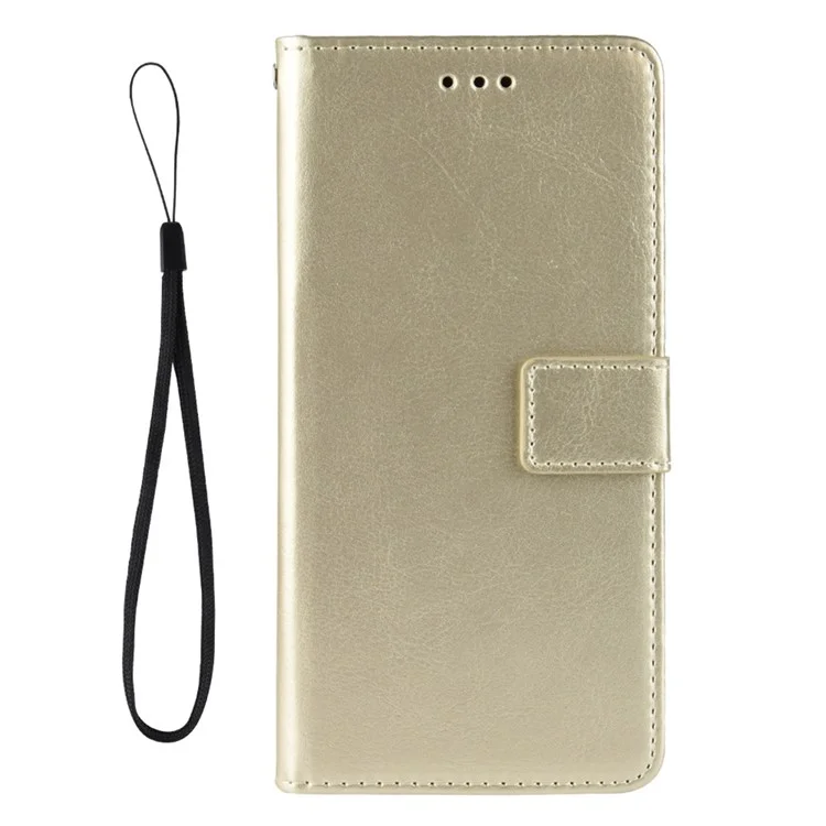 Stand Crazy Horse Texture PU Leather Flip Folio Wallet Magnetic Anti-Scratch Case with Wrist Strap for ZTE Blade V30 - Gold