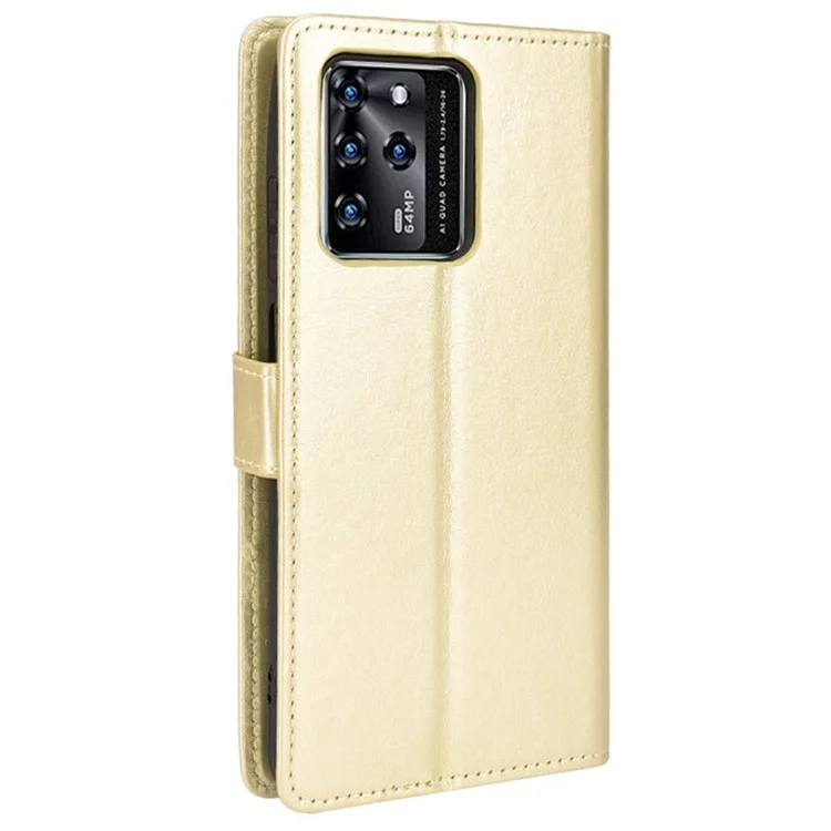Stand Crazy Horse Texture PU Leather Flip Folio Wallet Magnetic Anti-Scratch Case with Wrist Strap for ZTE Blade V30 - Gold