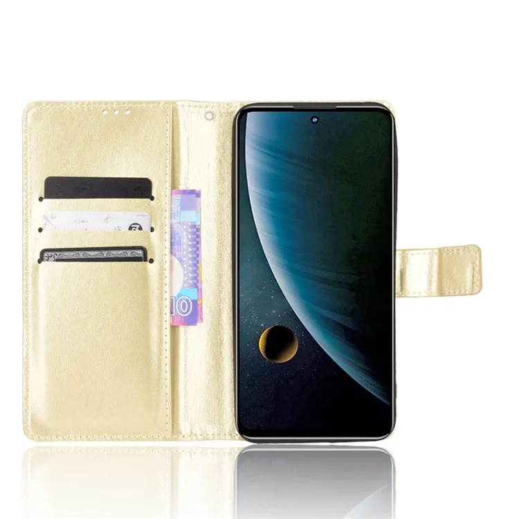 Stand Crazy Horse Texture PU Leather Flip Folio Wallet Magnetic Anti-Scratch Case with Wrist Strap for ZTE Blade V30 - Gold