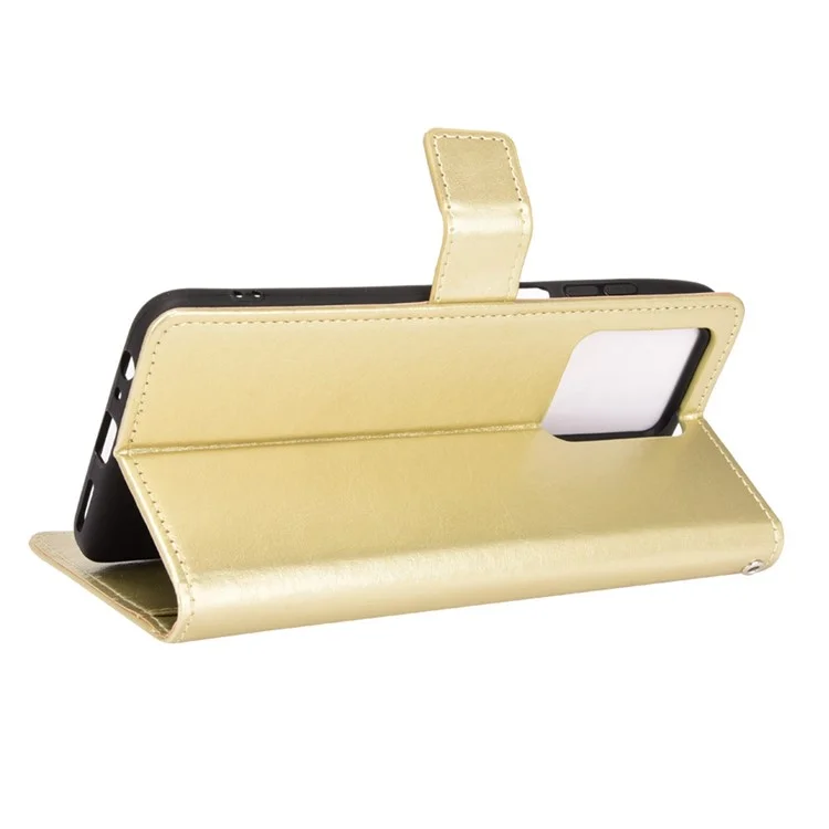 Stand Crazy Horse Texture PU Leather Flip Folio Wallet Magnetic Anti-Scratch Case with Wrist Strap for ZTE Blade V30 - Gold