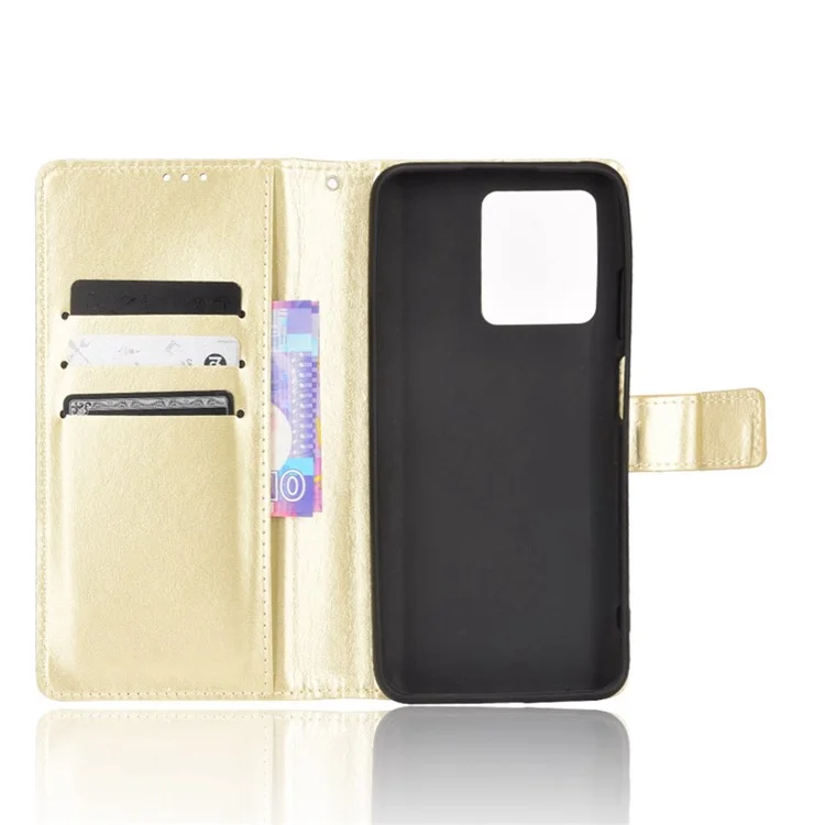 Stand Crazy Horse Texture PU Leather Flip Folio Wallet Magnetic Anti-Scratch Case with Wrist Strap for ZTE Blade V30 - Gold