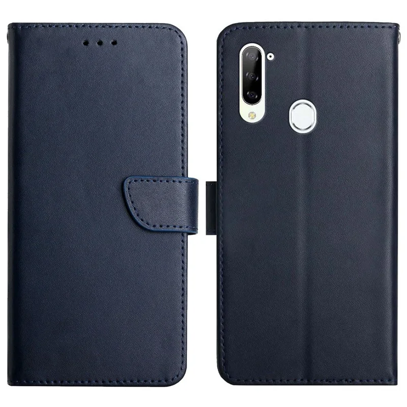 Genuine Leather Nappa Texture Multifunction Wallet Stand Full Body Protective Phone Case for ZTE Libero 5G - Blue