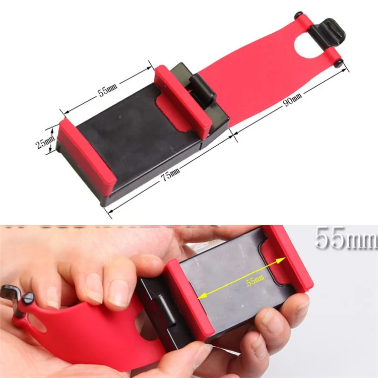 Car Phone Holder Steering Wheel Hanging Mount Mobile Phone GPS Clip Bracket - Red