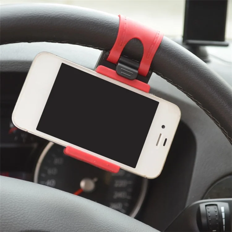 Car Phone Holder Steering Wheel Hanging Mount Mobile Phone GPS Clip Bracket - Red