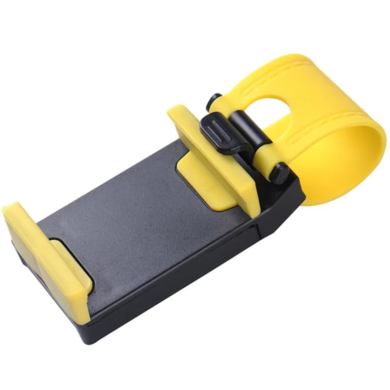 Car Phone Holder Steering Wheel Hanging Mount Mobile Phone GPS Clip Bracket - Yellow