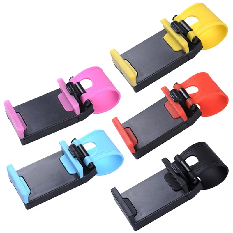 Car Phone Holder Steering Wheel Hanging Mount Mobile Phone GPS Clip Bracket - Yellow