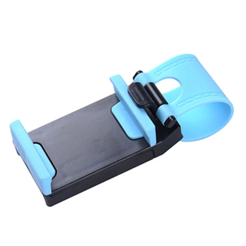 Car Phone Holder Steering Wheel Hanging Mount Mobile Phone GPS Clip Bracket - Blue