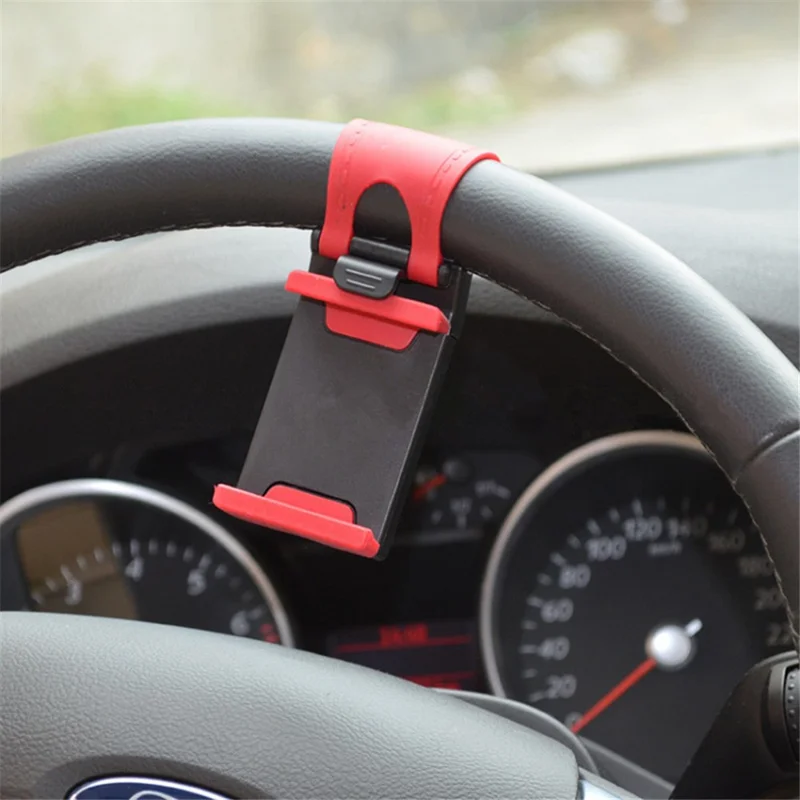 Car Phone Holder Steering Wheel Hanging Mount Mobile Phone GPS Clip Bracket - Blue