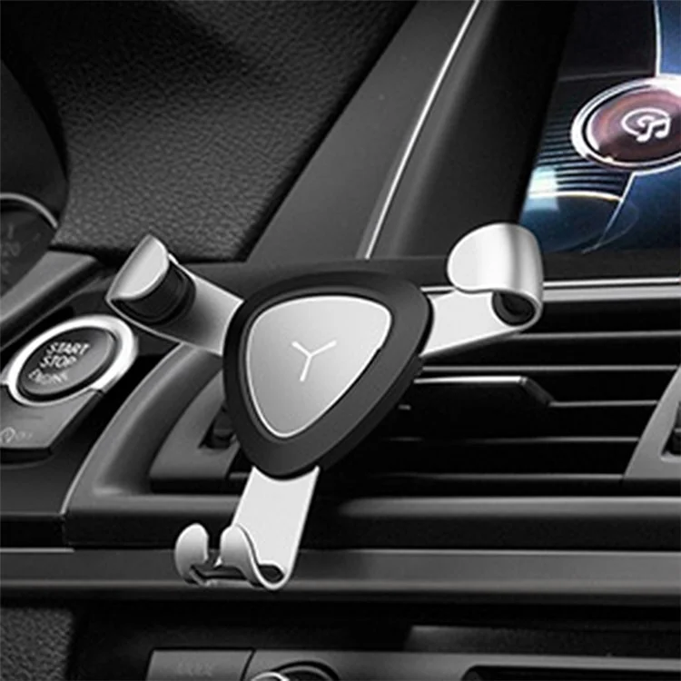 Z01 Universal Rotatable Gravity Triangle Metal Car Air Outlet Phone Holder Bracket - Silver