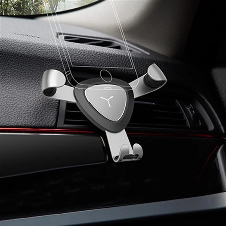 Z01 Universal Rotatable Gravity Triangle Metal Car Air Outlet Phone Holder Bracket - Silver