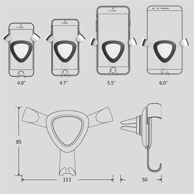 Z01 Universal Rotatable Gravity Triangle Metal Car Air Outlet Phone Holder Bracket - Silver