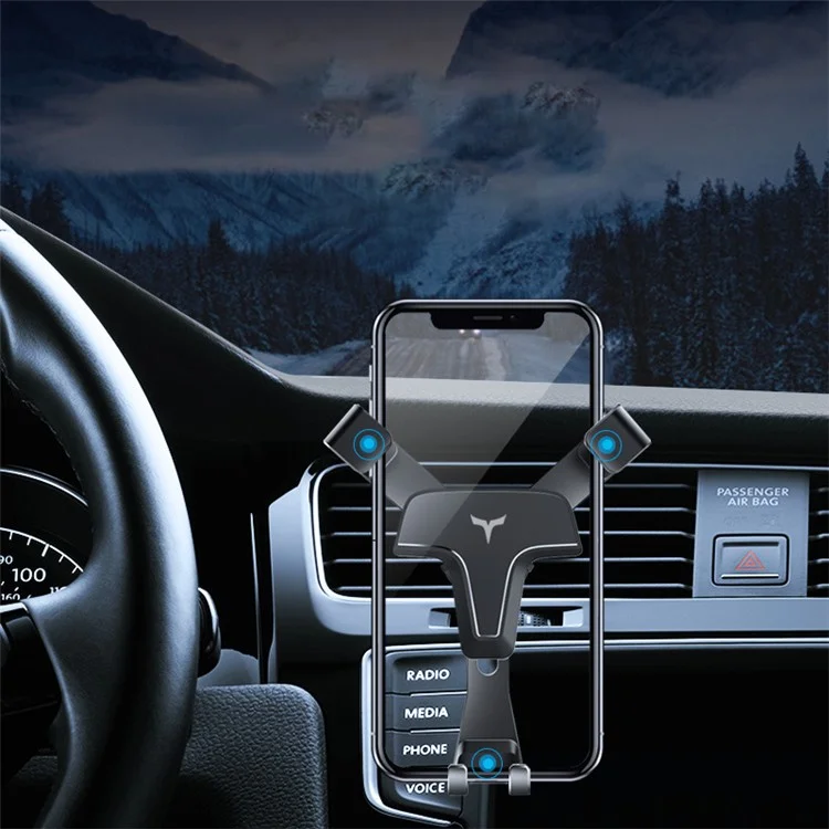T3 Triangolo Universale In Metallo Car Outlet Air Outlet Mount GRAVITY Phone Phone Staffa Girevole - Nero