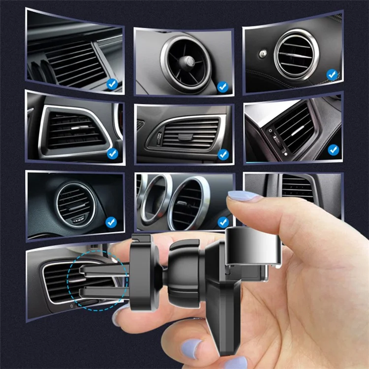T3 Triangolo Universale In Metallo Car Outlet Air Outlet Mount GRAVITY Phone Phone Staffa Girevole - Nero