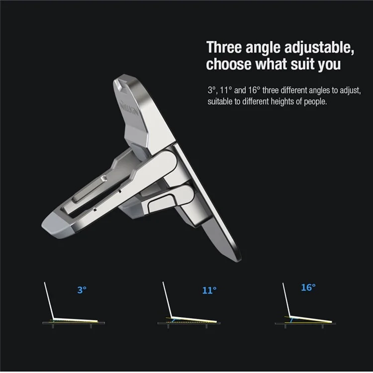 NILLKIN Bolster Plus 1 Pair Portable Foldable Laptop Riser Holder Desktop Zinc Alloy Notebook Stand - Silver