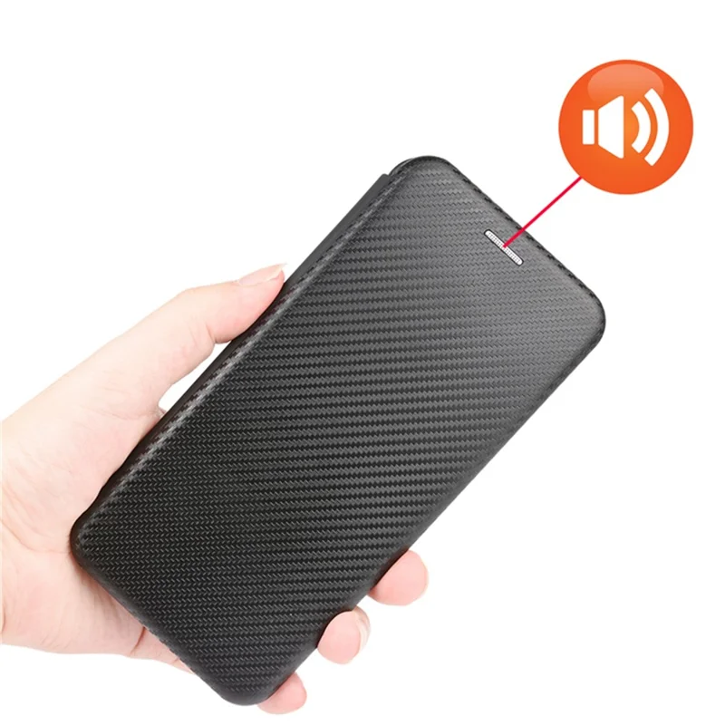 For ZTE Blade V30 Carbon Fiber Texture Anti-fingerprint Auto-absorbed Magnetic Closure Leather Stand Phone Case Shell - Black