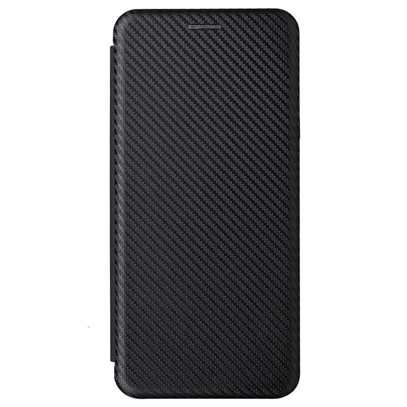 For ZTE Blade V30 Carbon Fiber Texture Anti-fingerprint Auto-absorbed Magnetic Closure Leather Stand Phone Case Shell - Black