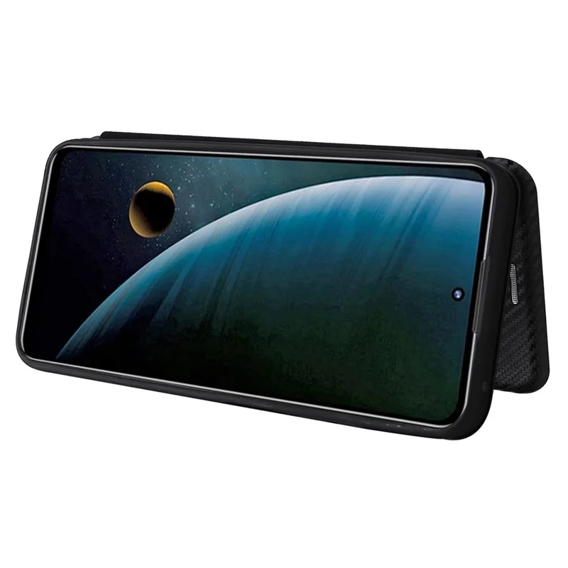 For ZTE Blade V30 Carbon Fiber Texture Anti-fingerprint Auto-absorbed Magnetic Closure Leather Stand Phone Case Shell - Black
