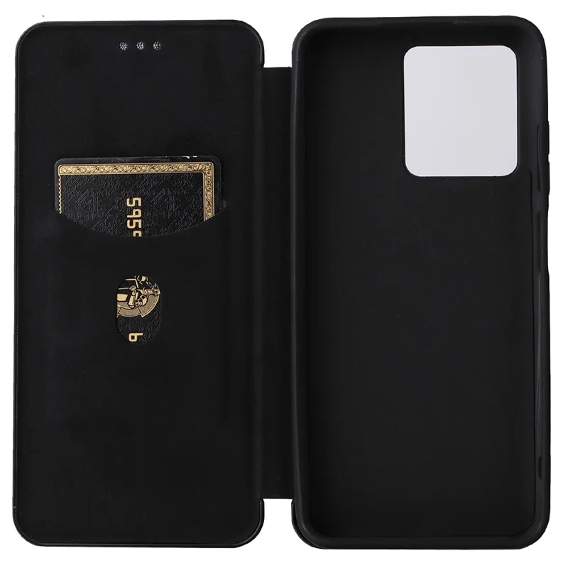 For ZTE Blade V30 Carbon Fiber Texture Anti-fingerprint Auto-absorbed Magnetic Closure Leather Stand Phone Case Shell - Black
