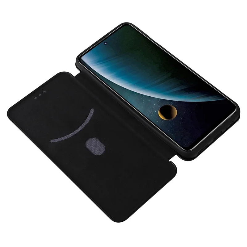 For ZTE Blade V30 Carbon Fiber Texture Anti-fingerprint Auto-absorbed Magnetic Closure Leather Stand Phone Case Shell - Black