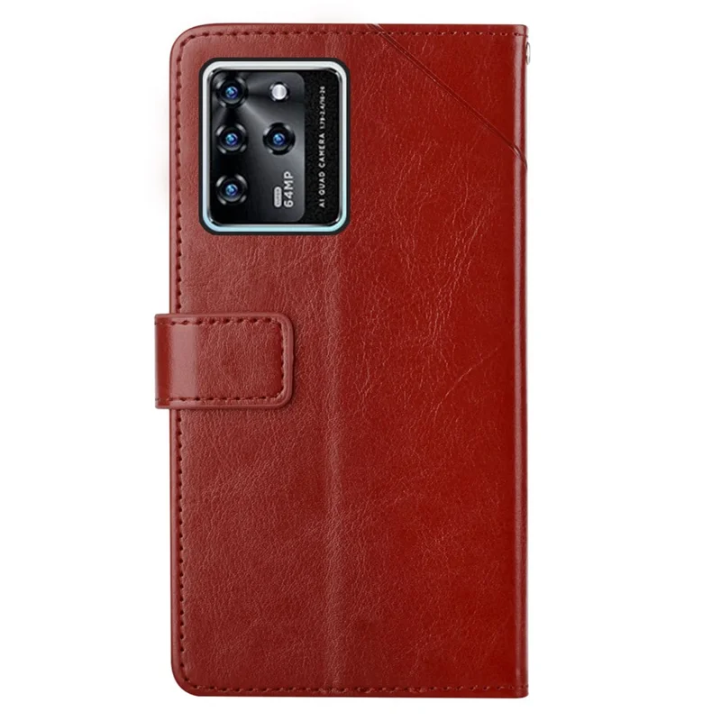 Magnetic Closure Imprinted Y-shaped Lines PU Leather Stand Flip Wallet Phone Cover with Strap for ZTE Blade V30 - Brown