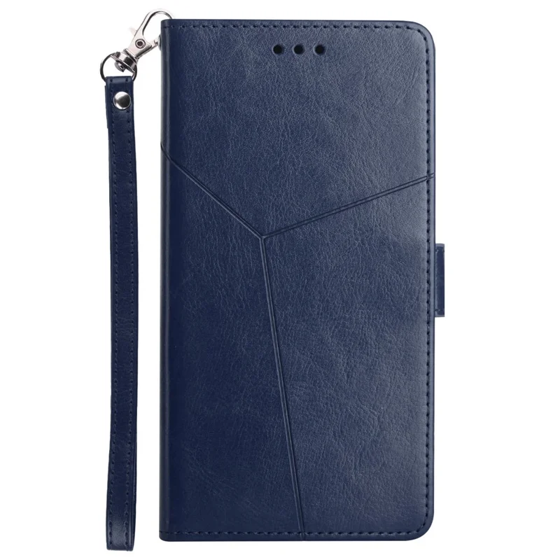 Magnetic Closure Imprinted Y-shaped Lines PU Leather Stand Flip Wallet Phone Cover with Strap for ZTE Blade V30 - Blue