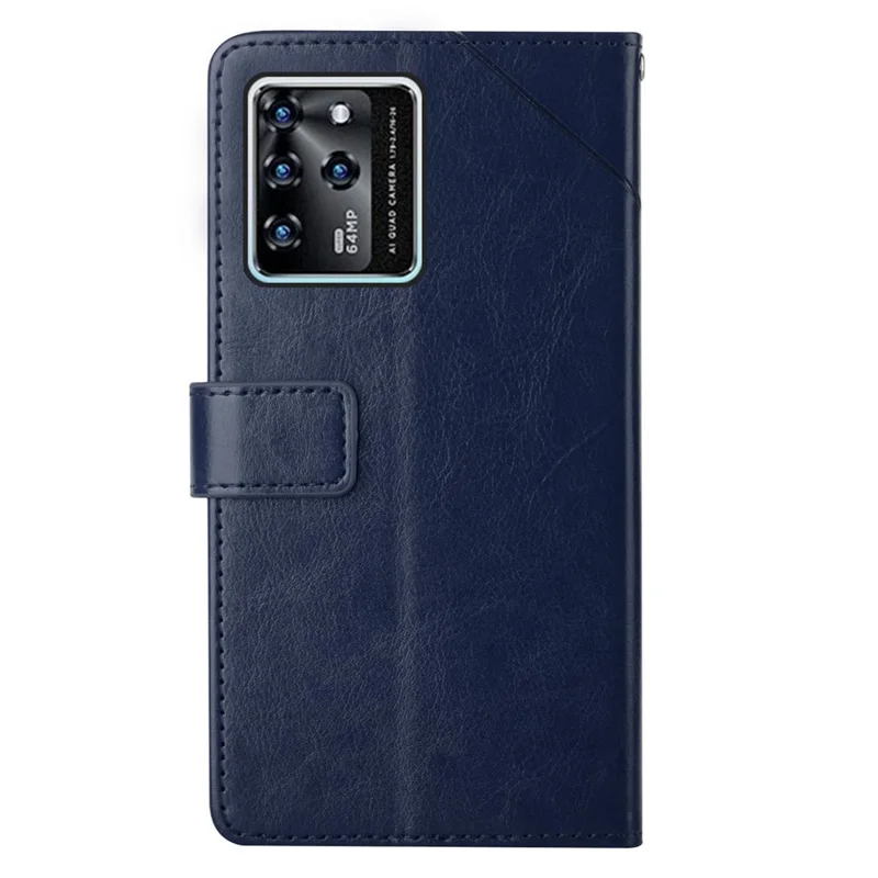 Magnetic Closure Imprinted Y-shaped Lines PU Leather Stand Flip Wallet Phone Cover with Strap for ZTE Blade V30 - Blue