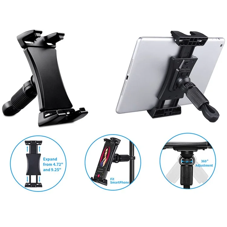 Tripod Mount Phone Holder Adjustable Tablets Stand Car Backseat Phone Holder with 1/4 Hole for Live-streaming Video Recording Photography