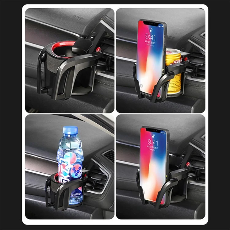 SB-1055 Multi-functional Car Air Vent Mount Drink Cup Holder Phone Bracket - Black/Red
