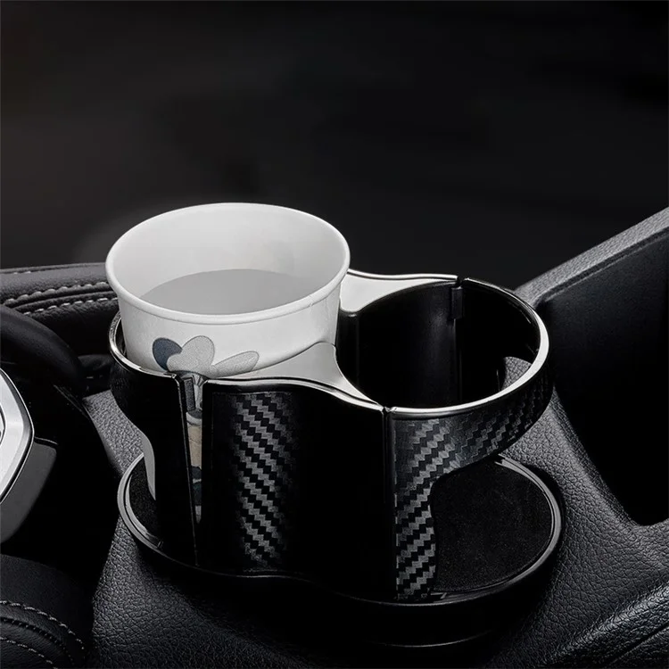 SB-1077 Car Vehicle Dual Cup Holder Water Bottle Drink Rack - Carbon Fiber Black/Silver Edge