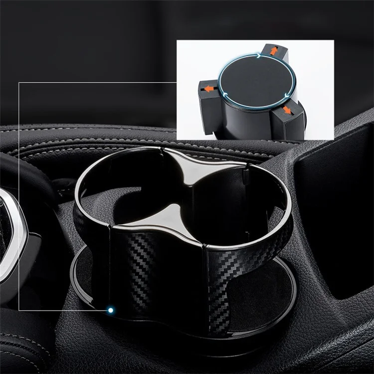 SB-1077 Car Vehicle Dual Cup Holder Water Bottle Drink Rack - Carbon Fiber Black/Silver Edge