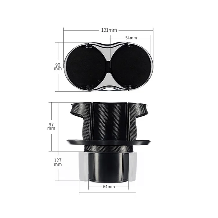 SB-1077 Véhicule Pour Véhicule Double Support de Tasse de Tasse de Bouteille D'eau de Boisson - Edge Noir / Argent en Fibre de Carbone