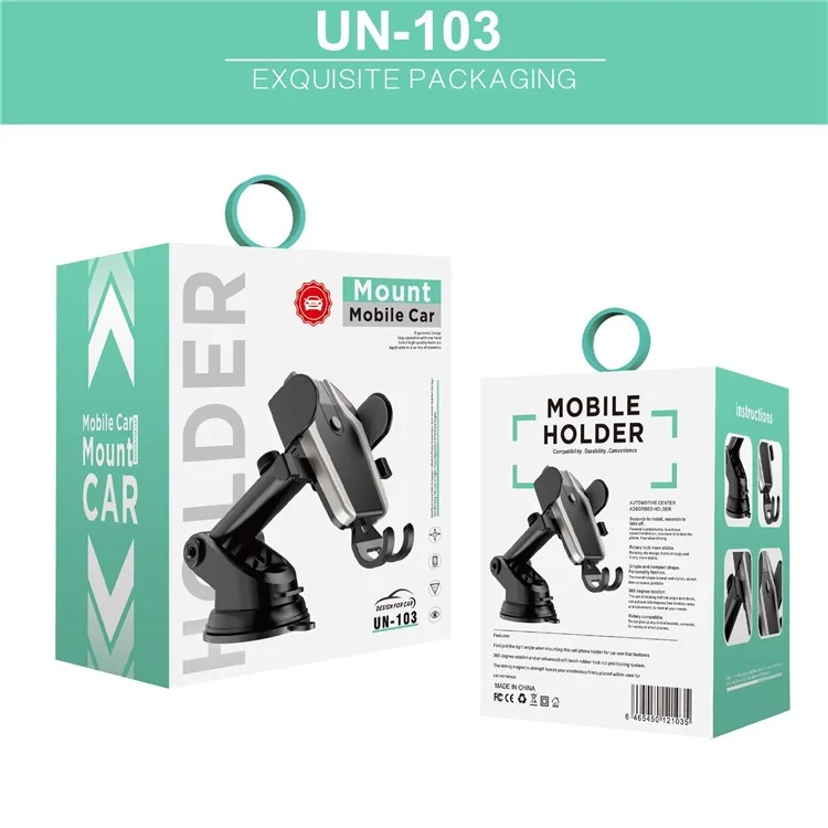 UN-103 360 Degree Rotation Car Dashboard Suction Cup Base Phone Holder Bracket