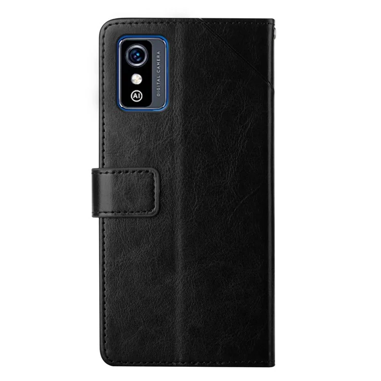 Для ZTE Blade L9 Anti-fingerprint Y-shaped Lines Imprinted Handy Strap Magnetic PU Leather Stand Phone Cover with Wallet - Black