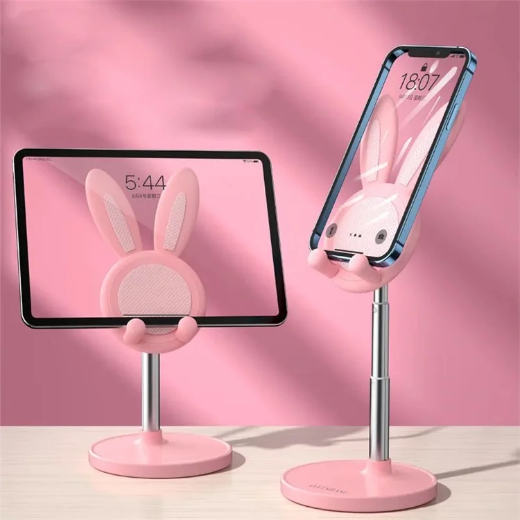 Supporto per telefono a coniglio carino Supporto per cellulare da scrivania Altezza regolabile Angolo per iPhone iPad Tablet - Rosa