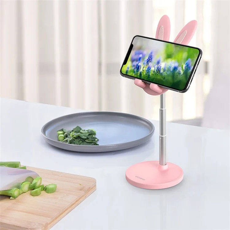 Supporto per telefono a coniglio carino Supporto per cellulare da scrivania Altezza regolabile Angolo per iPhone iPad Tablet - Rosa