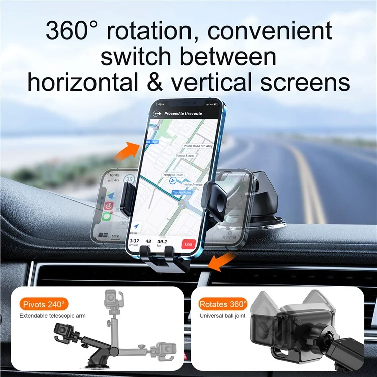 JOYROOM JR-ZS283 Universal Phone Holder 360 Degree Rotation Car Dashboard Mount Phone Bracket Stand - Black