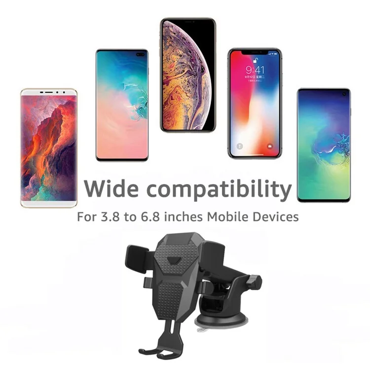 UN-105 Rotating Car Phone Holder Bracket with Suction Cup Base for 3.8-6.8inch Smartphones