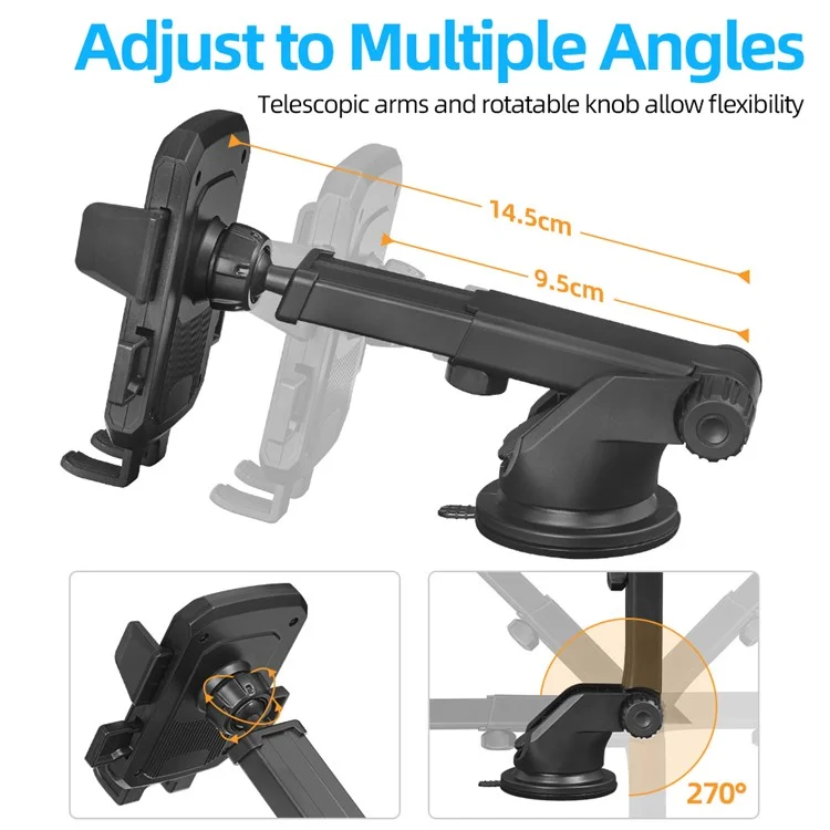 HM-Z06 Car Dashboard/Air Vent Mount Telescopic Arm Rotating Mobile Phone Holder Bracket for 4.5-6.5inch Smartphones