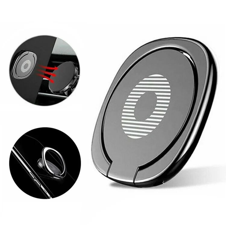 Mobile Phone Finger Ring Bracket Stand 360 Degree Rotation Ring Holder for Car Home - Black