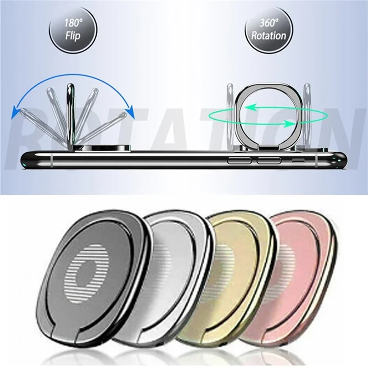 Mobile Phone Finger Ring Bracket Stand 360 Degree Rotation Ring Holder for Car Home - Black